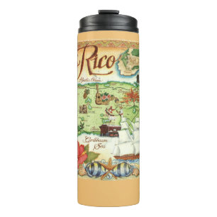 Kleurrijke vintage kaart van Puerto Rico thermisch Thermosbeker