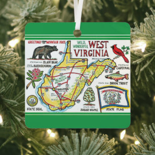 Kleurrijke vintage kaart van West Virginia Metalen Ornament