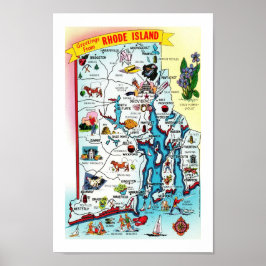 Kleurrijke vintage kaartprint van Rhode Island Poster