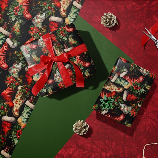 Kleurrijke vintage kerstkousen cadeaupapier
