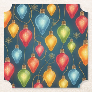 Kleurrijke, vintage kerstverlichting decor kartonnen onderzetters