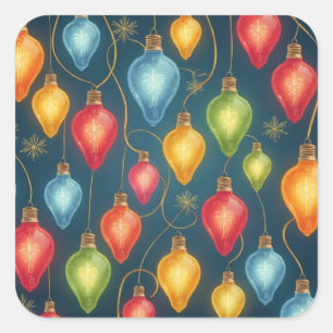 Kleurrijke, vintage kerstverlichting decor vierkante sticker