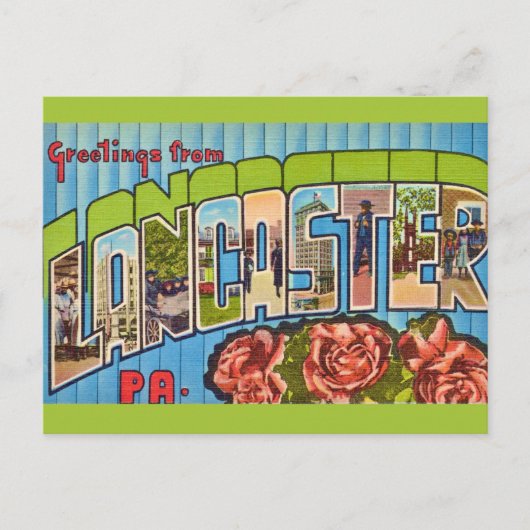 Kleurrijke vintage Lancaster PA Briefkaart (Voorkant)