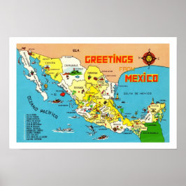Kleurrijke Vintage Mexico 12x18 kaart afdruk Poster