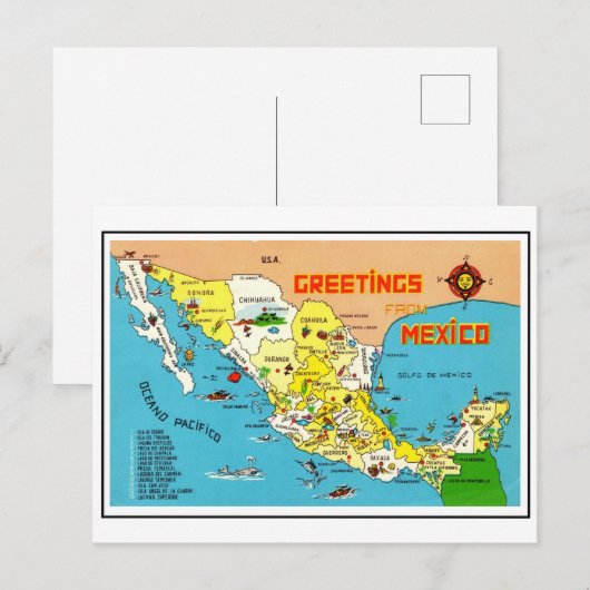 Kleurrijke vintage Mexico kaart  (Voorkant / Achterkant)