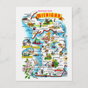 Kleurrijke Vintage Michigan Kaart Ansichtkaart