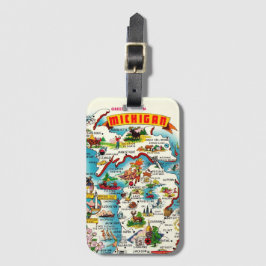 Kleurrijke vintage Michigan kaart ansichtkaart Bagagelabel