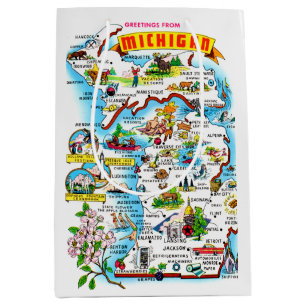Kleurrijke vintage Michigan kaart Medium Cadeauzakje