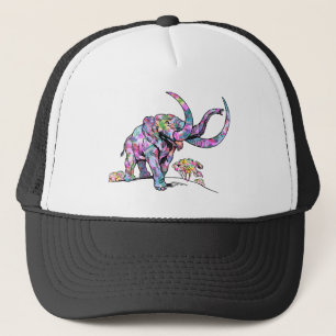 Kleurrijke Vintage Olifant Illustratie Trucker Pet