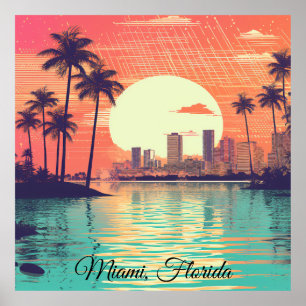 Kleurrijke Vintage Retro Miami Florida Reis Poster