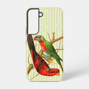 Kleurrijke vintage rode en groene papegaaienillust samsung galaxy hoesje