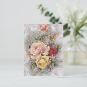 Kleurrijke vintage rozen, kunst briefkaart (Staand voorkant)