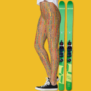 Kleurrijke Vintage Skis op Lichtbruin Patroon Leggings
