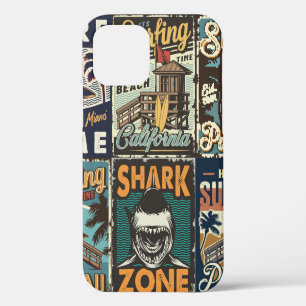 Kleurrijke vintage surfersposters met surfbus iPhone 12 hoesje