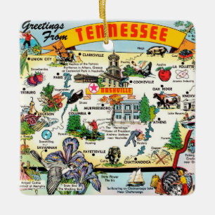 Kleurrijke Vintage Tennessee Kaart Keramisch Ornament