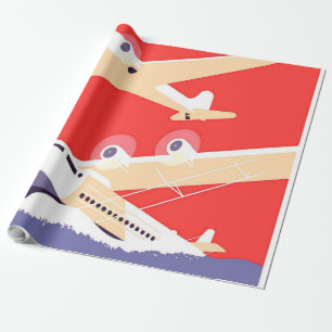 Kleurrijke vintage vliegende vliegtuigen WPA Cadeaupapier