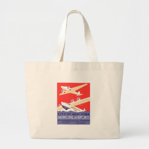 Kleurrijke vintage vliegende vliegtuigen WPA Grote Tote Bag