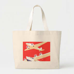 Kleurrijke vintage vliegende vliegtuigen WPA Grote Tote Bag