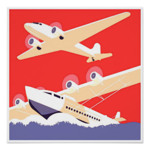 Kleurrijke vintage vliegende vliegtuigen WPA Poster
