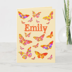Kleurrijke Vintage Vlinderkunst Emily Naam Feestdagen Kaart