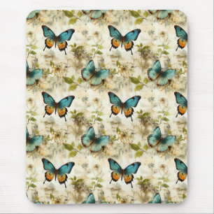 Kleurrijke Vintage Vlinders en Bloemen Muismat