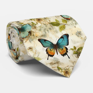 Kleurrijke Vintage Vlinders en Bloemen Stropdas