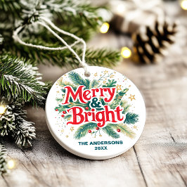 Kleurrijke Vintage Vrolijk Kerstfeest Familie Foto Keramisch Ornament