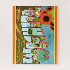 Kleurrijke vintage Wichita Kansas ansichtkaart Legpuzzel