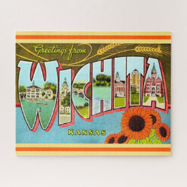 Kleurrijke vintage Wichita Kansas ansichtkaart Legpuzzel