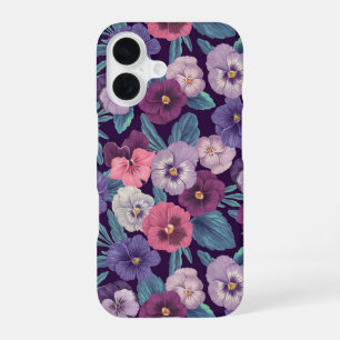 Kleurrijke viooltjes op diep violet iPhone 16 hoesje