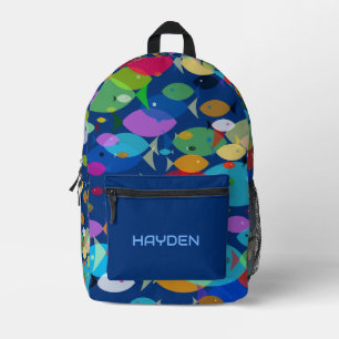 Kleurrijke Vis Abstract Patroon Blauw Gepersonalis Bedrukte Rugzak
