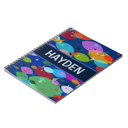 Kleurrijke Vis Abstract Patroon Blauw Gepersonalis Notitieboek (Linkerzijde)