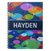 Kleurrijke Vis Abstract Patroon Blauw Gepersonalis Notitieboek (Voorkant)