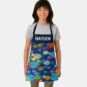 Kleurrijke Vis Abstract Patroon Blauw Gepersonalis Schort (Insitu)