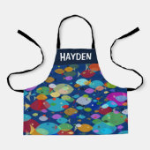 Kleurrijke Vis Abstract Patroon Blauw Gepersonalis Schort (Voorkant)