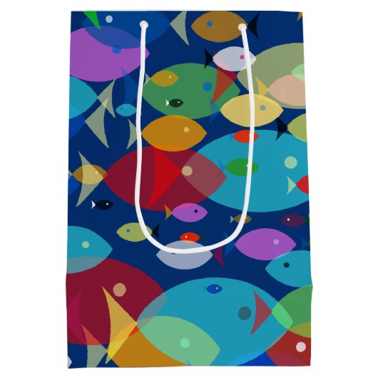 Kleurrijke Vis Abstract Patroon Blauw Medium Cadeauzakje (Achterkant)