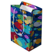 Kleurrijke Vis Abstract Patroon Blauw Medium Cadeauzakje (Achterkant Gekanteld)