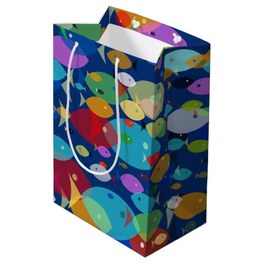 Kleurrijke Vis Abstract Patroon Blauw Medium Cadeauzakje (Achterkant Gekanteld)