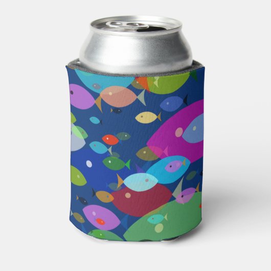 Kleurrijke Vis Abstract Patroon Blauw Monogram Blikjeskoeler (Blikje Achterkant)