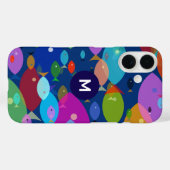 Kleurrijke Vis Abstract Patroon Blauw Monogram Case-Mate iPhone Case (Achterkant (horizontaal))