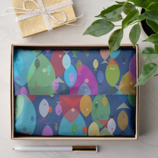 Kleurrijke Vis Abstract Patroon Blauw Tissuepapier (Geschenk)