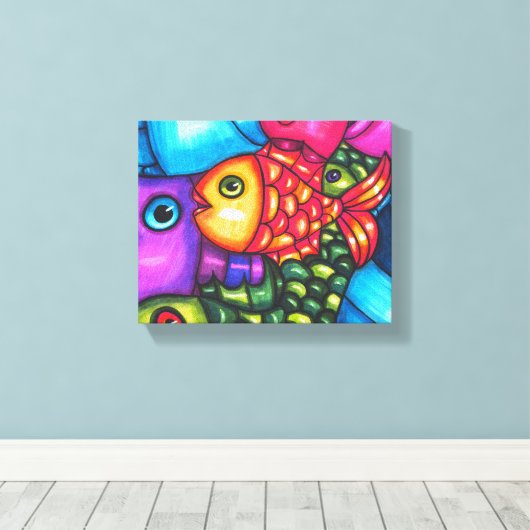 Kleurrijke Vis Abstract sealife originele Kunst Canvas Afdruk (Insitu (Houten vloer))