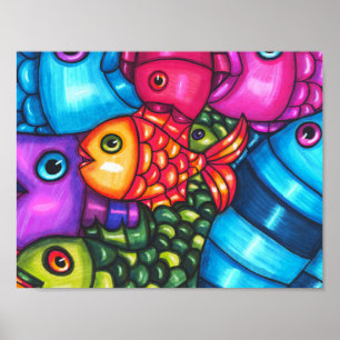 Kleurrijke Vis Abstract sealife originele Kunst Poster