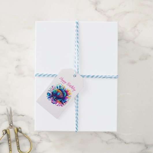 Kleurrijke vis- cadeaulabel (Met Touw)