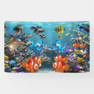 Kleurrijke vis en kustaquarium-banner spandoek