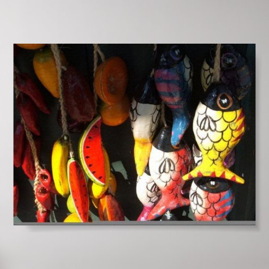 kleurrijke vis en vruchten op de markt poster (Voorkant)