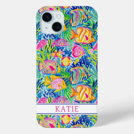 Kleurrijke Vis Geborduurd iPhone 15 Mini Hoesje