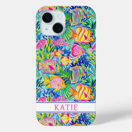 Kleurrijke Vis Geborduurd iPhone 15 Case