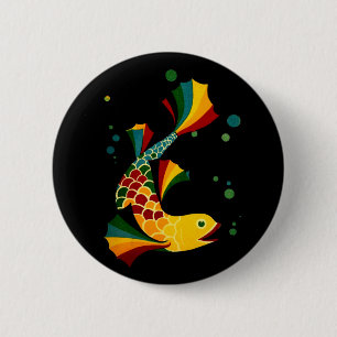 kleurrijke vis " in bubbels ronde button 5,7 cm