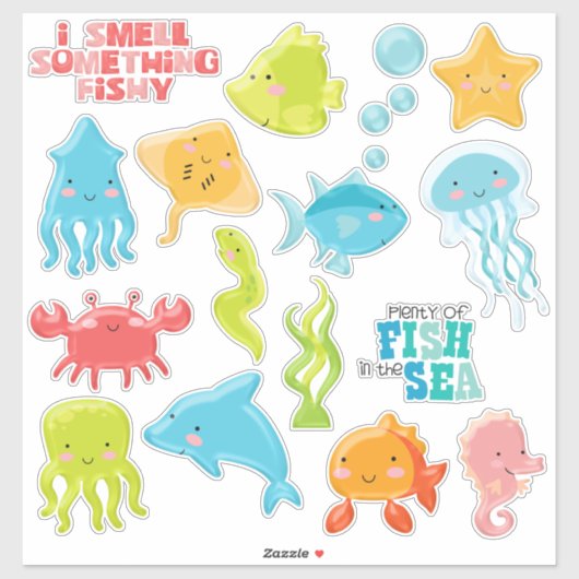 Kleurrijke Vis in het Zee Contour Sticker (Vel)